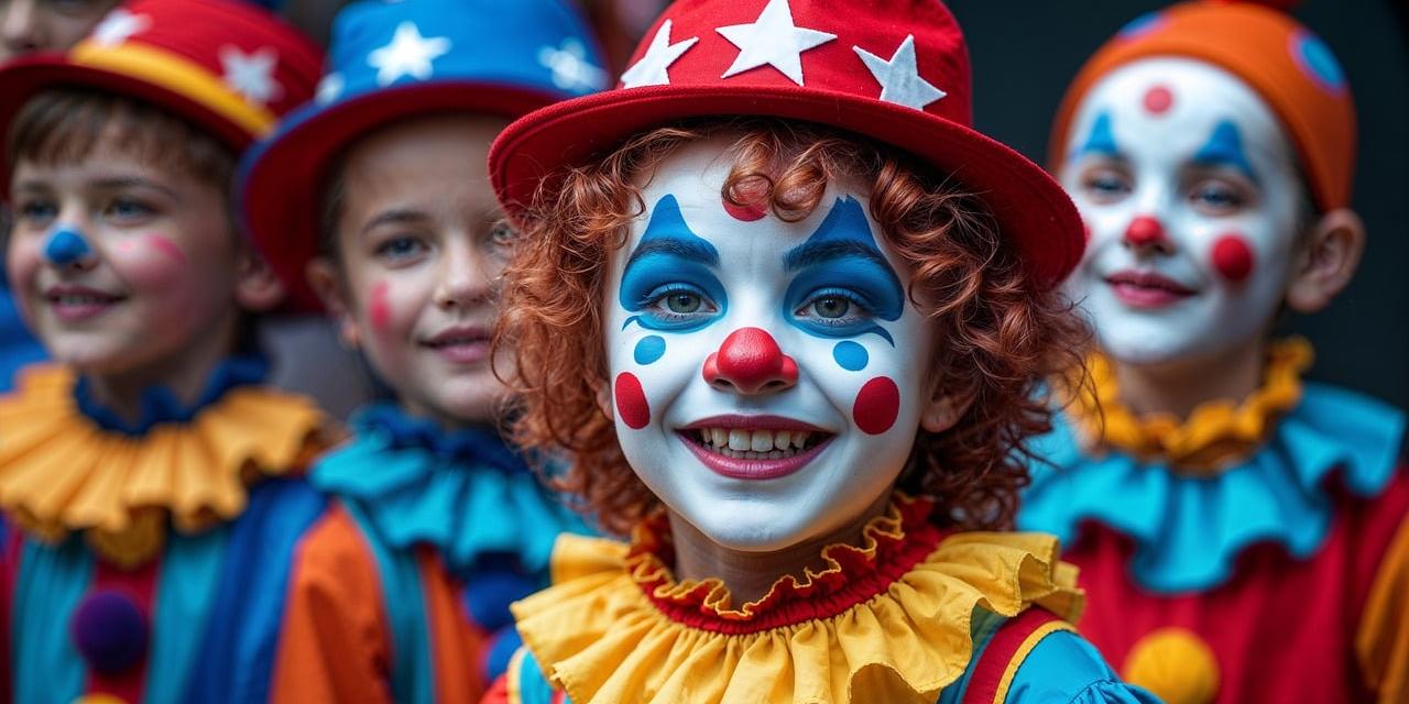 Kinder in Clown-Kostümen